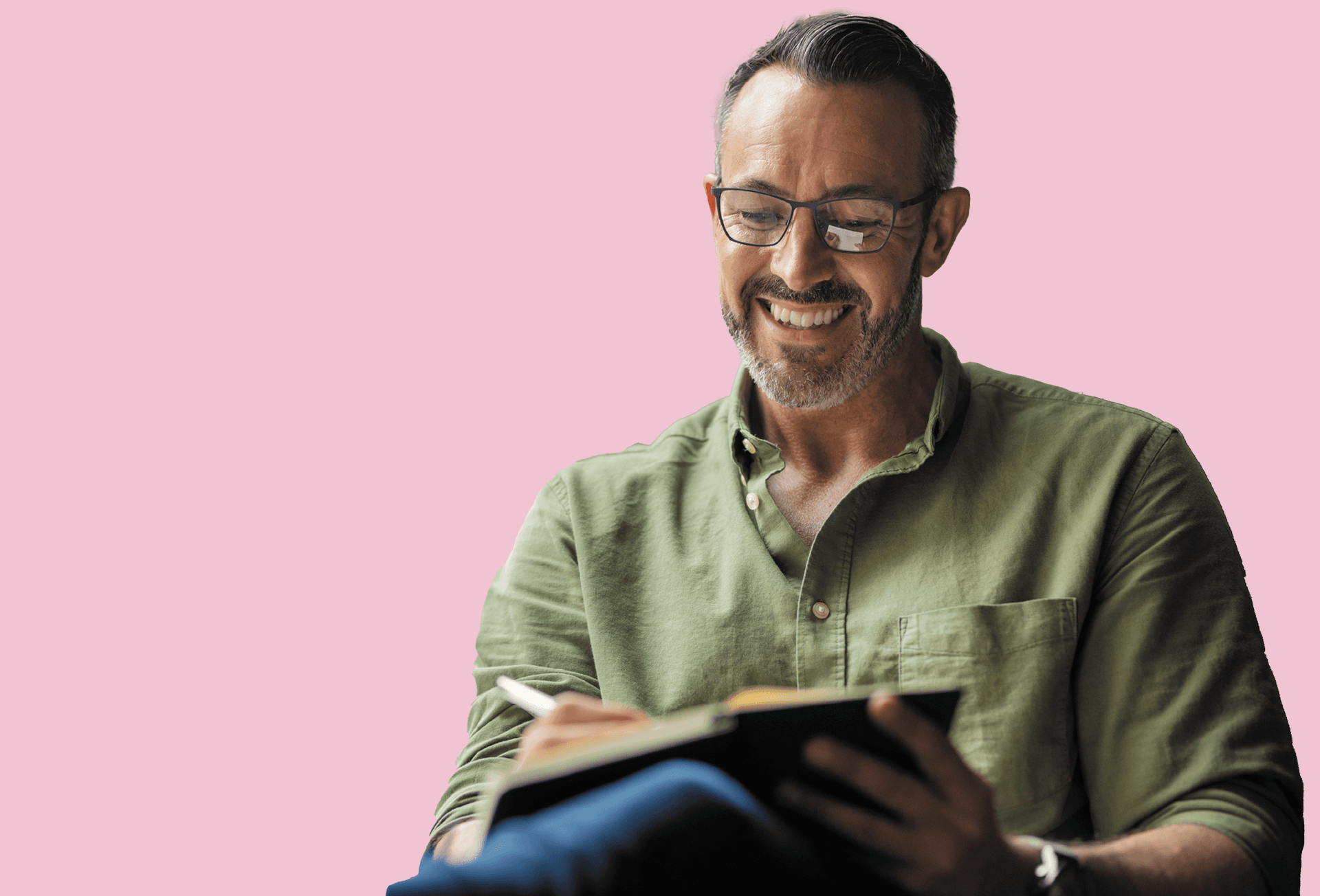 Man writing his journal for his mental health